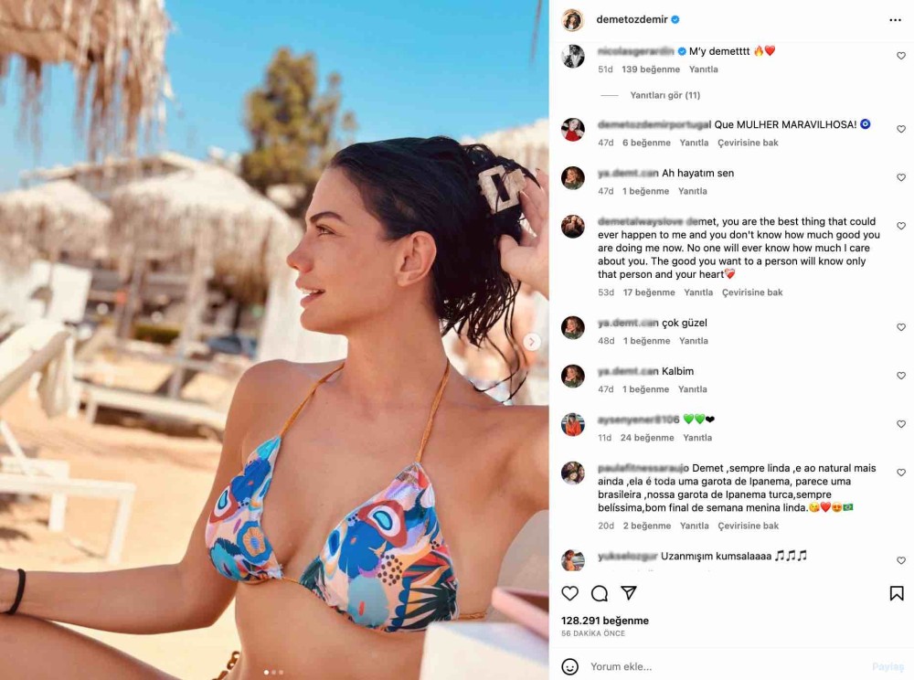 demet ozdemir in mavi bikinili yaz paylasimi gundem oldu uzanmisim kumsala